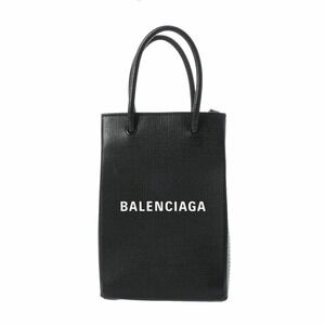 BALENCIAGA Shopping Phone Holder Black Leather Shoulder Bag